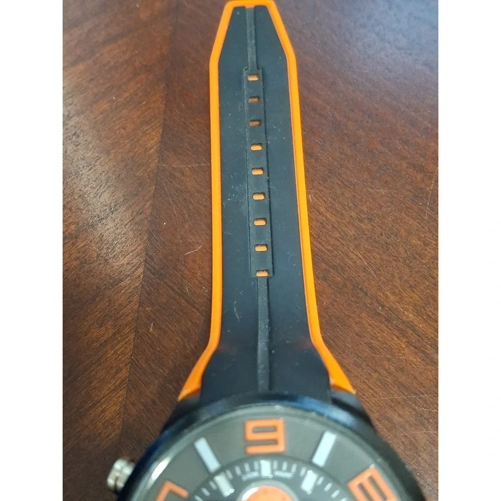 Charles Raymond Mens 48mm Orange & Black Silicone Fashion Sports Watch. Pre-worn
